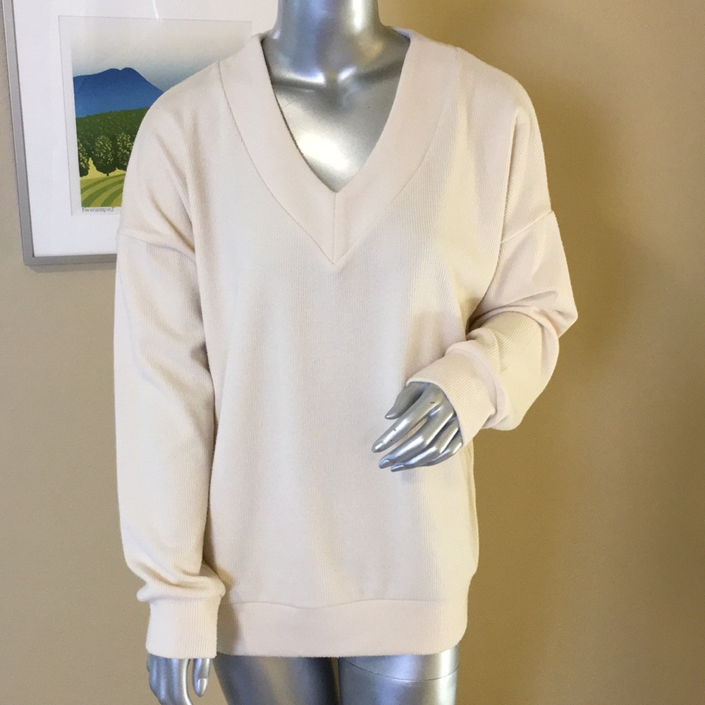 FELINA | Long Sleeve Ribbed Drop Shoulder V-Neck Sweater Top